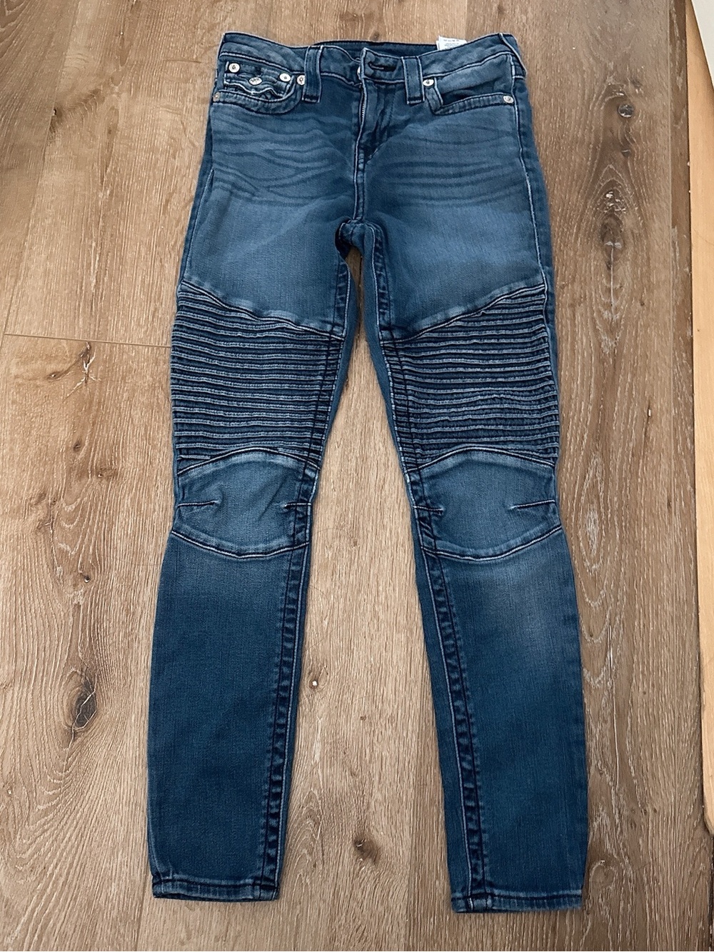 True Religion Women's Dark Indigo Biker Skinny Jeans